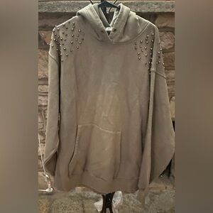 (NWOT) Free People Studded Olive Green Pullover Hoodie Oversized Sweatshirt
